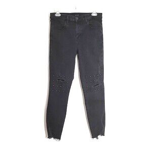 J Brand Skinny Jeans Womens W29 Black Distressed Alana High Rise Crop Studded